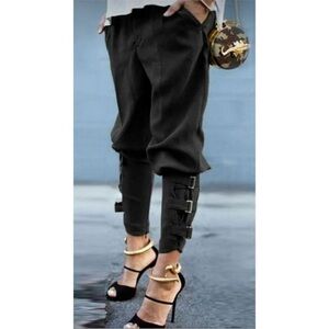 Black Buckle Detail Cropped Trousers